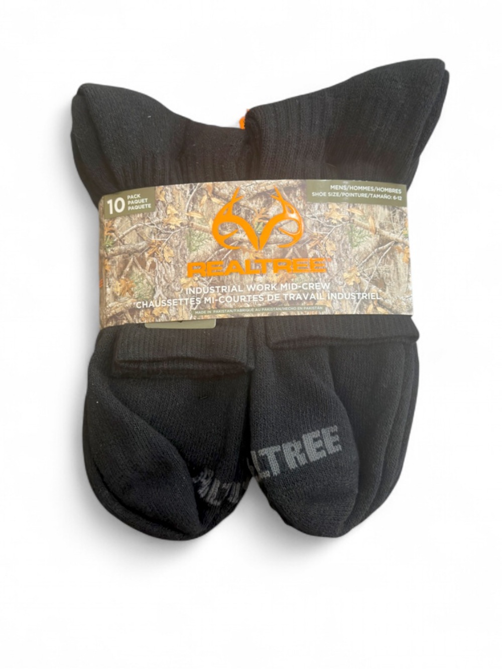 NWT Realtree 10-Pack Black Mid-Crew Socks